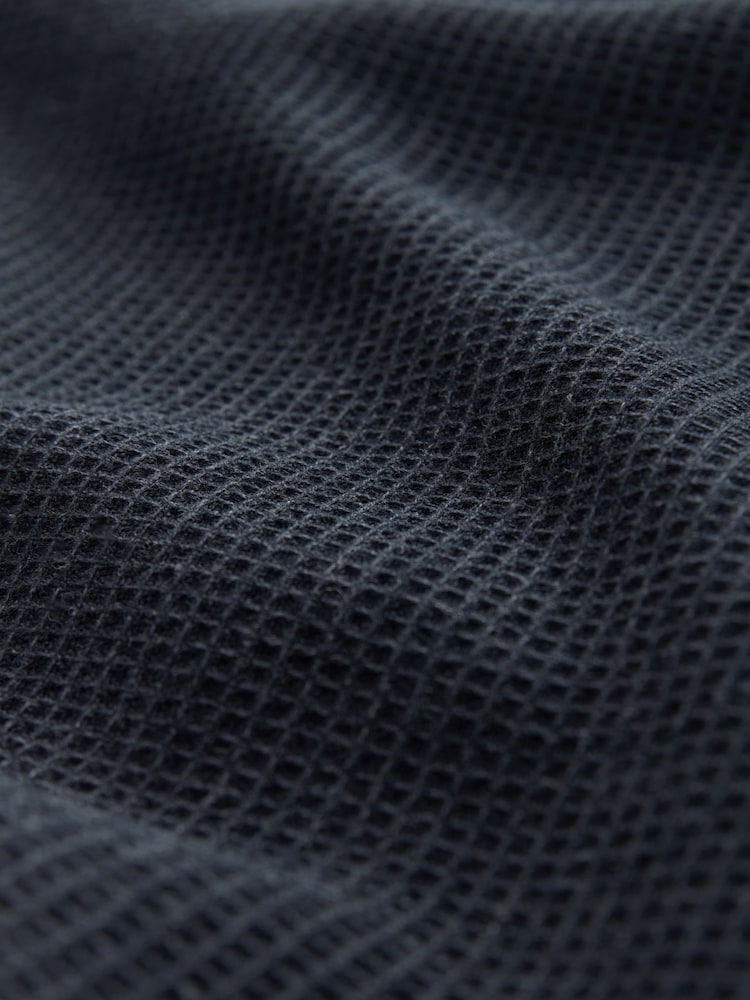 Black Textured Waffle Long Sleeve 100% Cotton Overshirt - Image 8 of 8