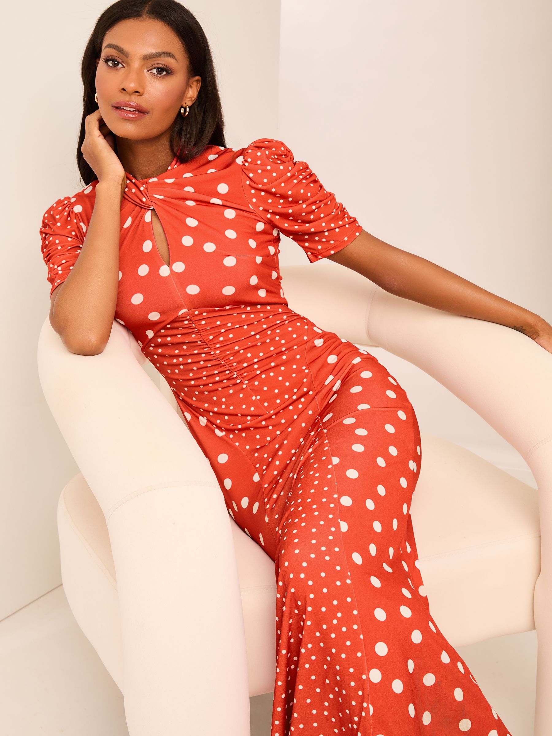 Buy Lipsy Red Polka Dot Printed Short Puff Sleeve Gathered Waist Jersey Midi Dress from Next USA