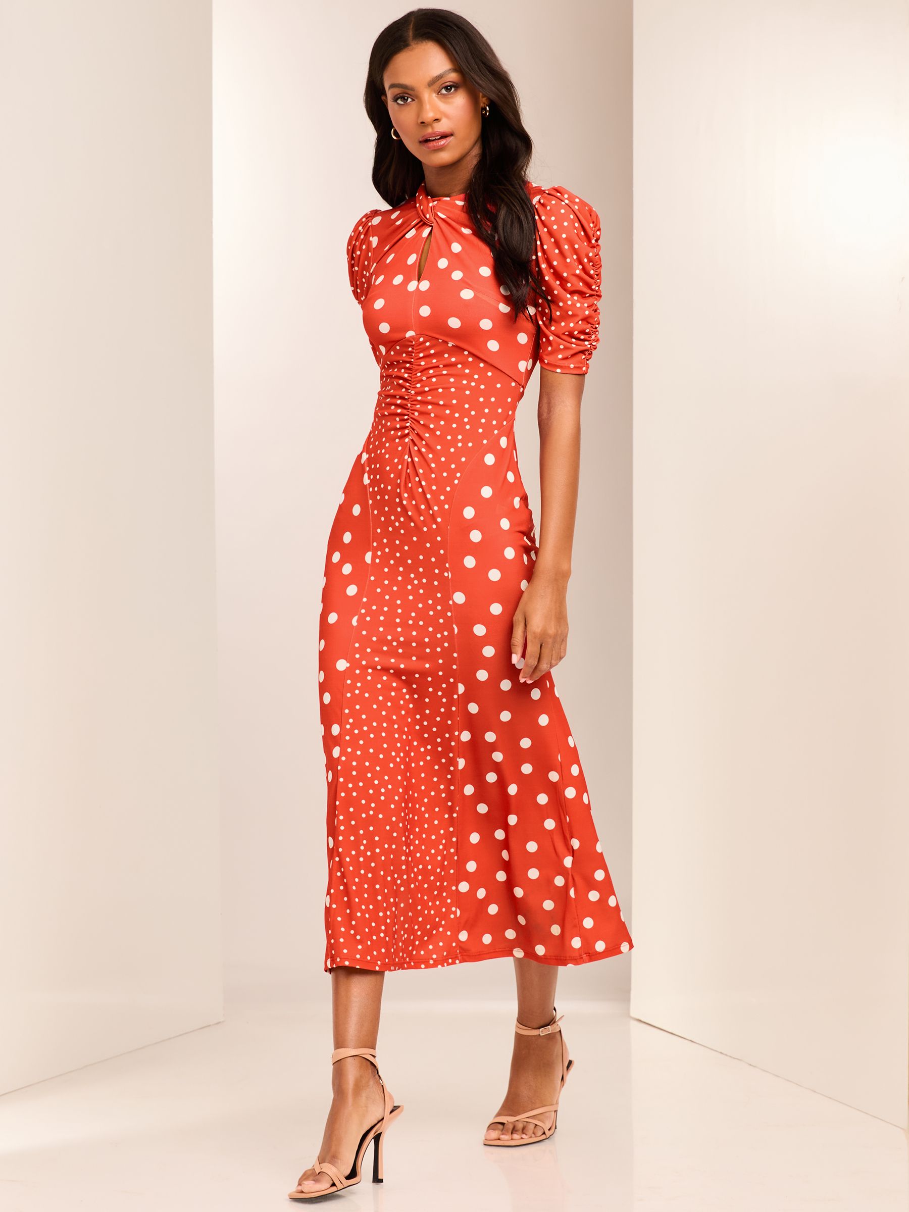 Buy Lipsy Red Polka Dot Printed Short Puff Sleeve Gathered