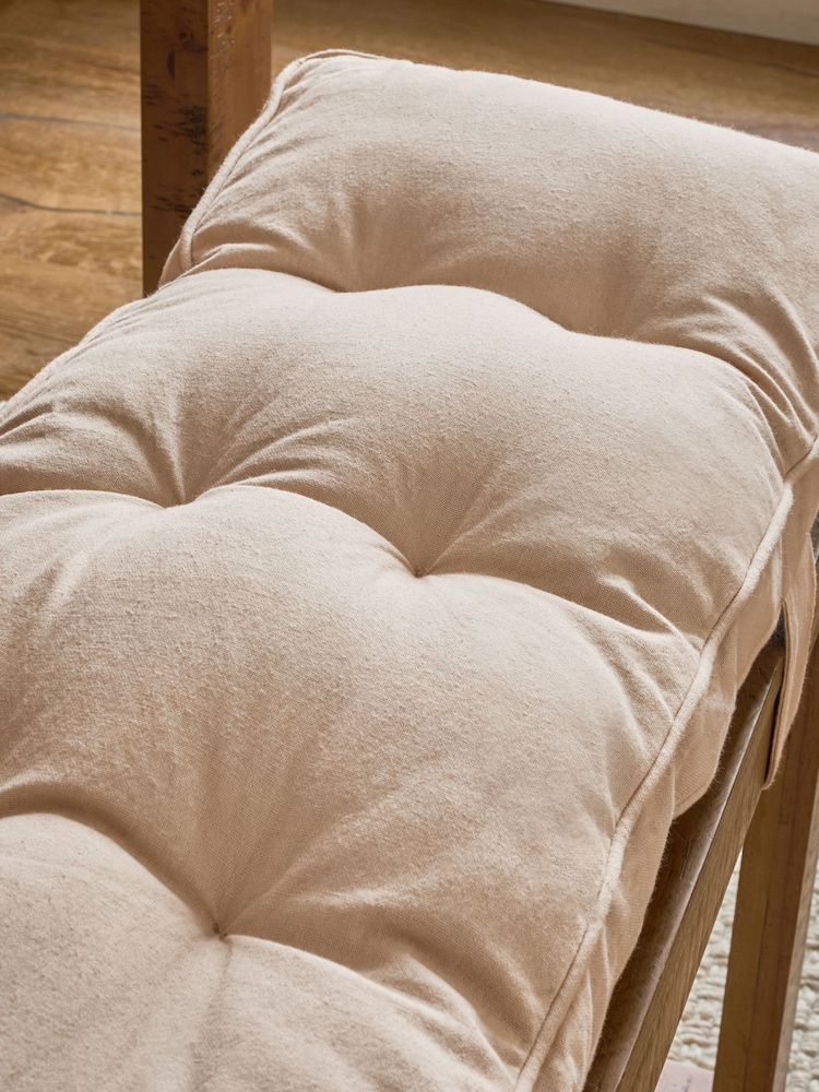 Natural Linen Look Padded 100% Cotton Dining Bench Seat Cushions - Image 3 of 5