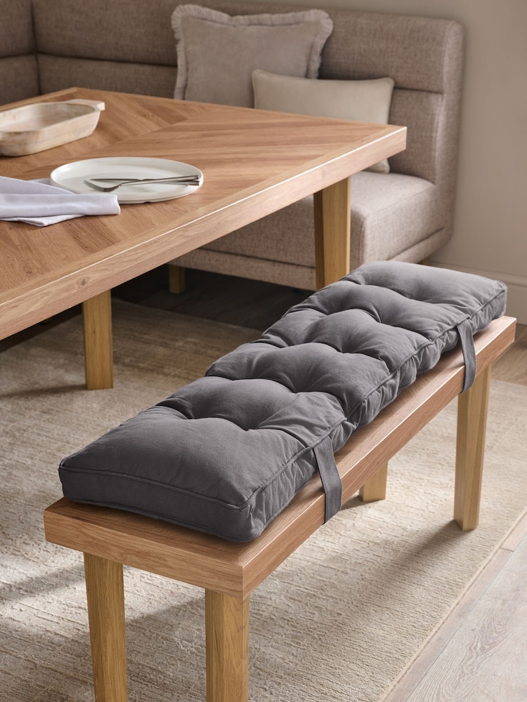 Charcoal Grey Linen Look Padded 100% Cotton Dining Bench Seat Cushions - Image 1 of 5