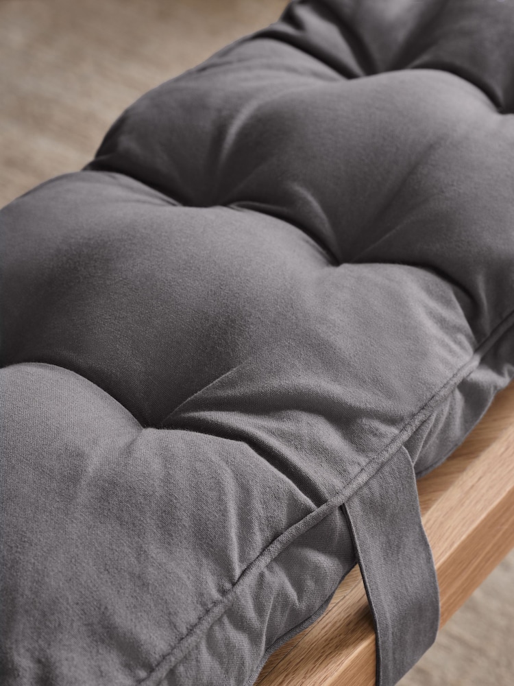 Charcoal Grey Linen Look Padded 100% Cotton Dining Bench Seat Cushions - Image 2 of 5