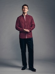 Burgundy Red Slim Fit Stretch Oxford Long Sleeve Shirt - Image 2 of 9