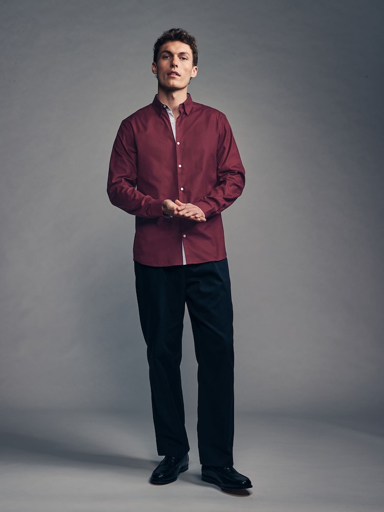 Бургундский - Slim Fit Stretch Oxford Long Sleeve Shirt - Изображение 2 из 9 Бургундский - Slim Fit Stretch Oxford Long Sleeve Shirt - Изображение 2 из 9