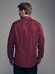 Burgundy Red Slim Fit Stretch Oxford Long Sleeve Shirt - Image 3 of 9