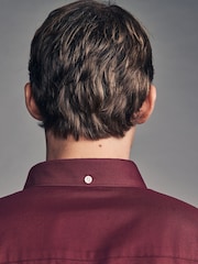 Burgundy Red Slim Fit Stretch Oxford Long Sleeve Shirt - Image 5 of 9