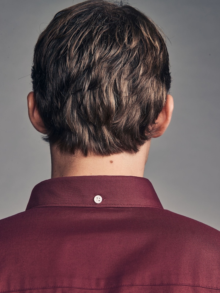 Rouge bordeaux - Coupe ajustée Extensible Oxford Manches longues Chemises - Image 5 of 9
