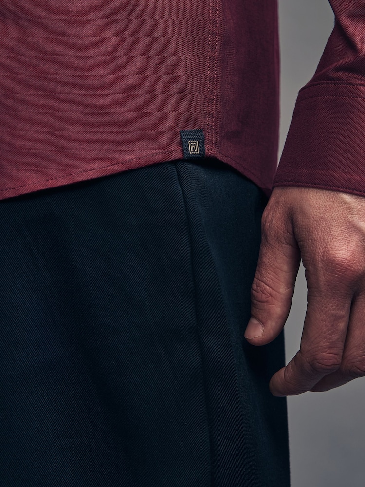 Rouge bordeaux - Coupe ajustée Extensible Oxford Manches longues Chemises - Image 6 of 9