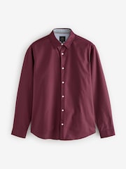 Burgundy Red Slim Fit Stretch Oxford Long Sleeve Shirt - Image 7 of 9