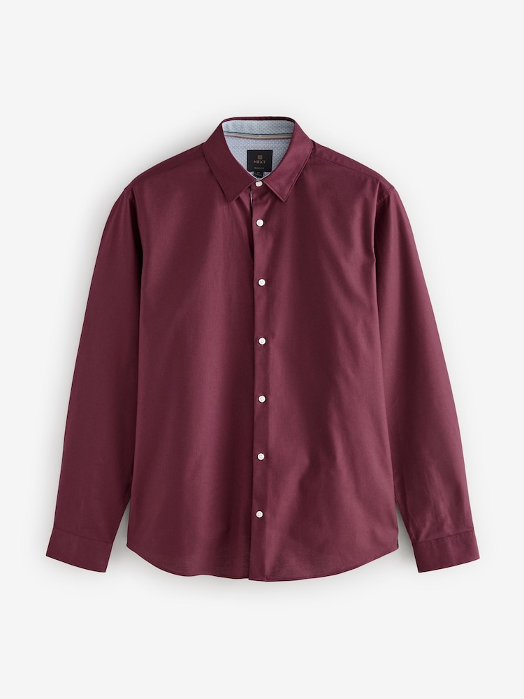 Rouge bordeaux - Coupe ajustée Extensible Oxford Manches longues Chemises - Image 7 of 9