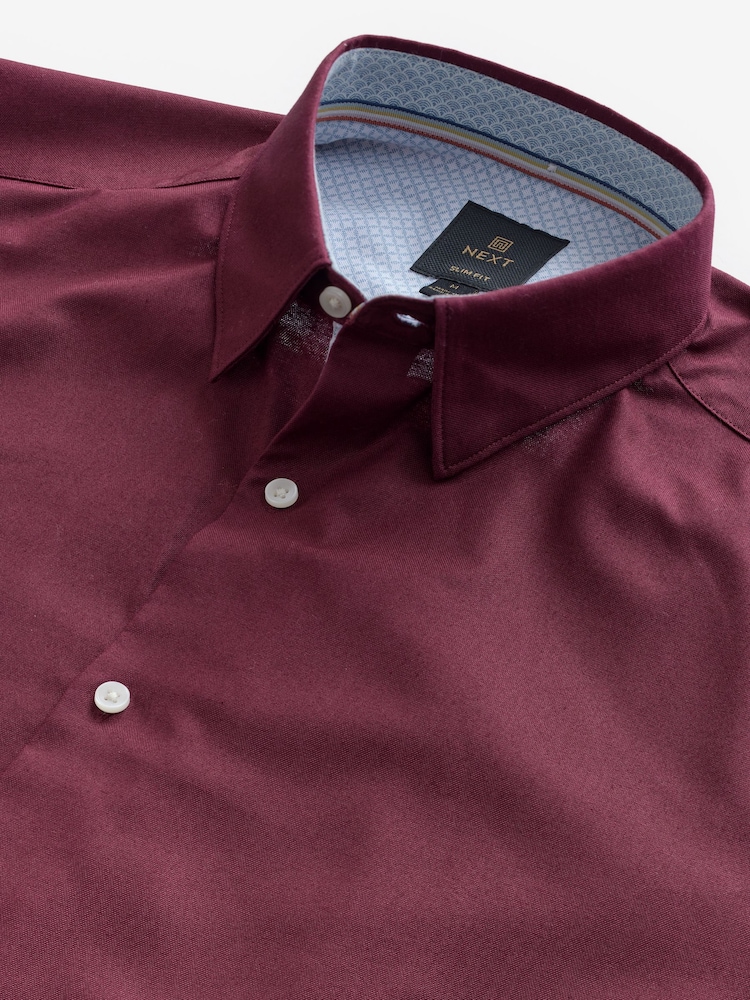 Rouge bordeaux - Coupe ajustée Extensible Oxford Manches longues Chemises - Image 8 of 9
