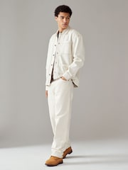 Ecru Denim 100% Cotton Chore Shacket Overshirt - Image 3 of 10