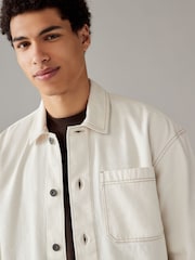 Ecru Denim 100% Cotton Chore Shacket Overshirt - Image 4 of 10