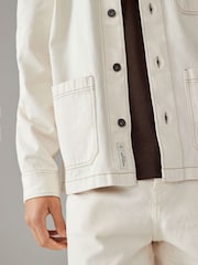 Ecru Denim 100% Cotton Chore Shacket Overshirt - Image 5 of 10