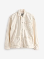 Ecru Denim 100% Cotton Chore Shacket Overshirt - Image 6 of 10