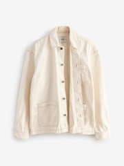 Ecru Denim 100% Cotton Chore Shacket Overshirt - Image 7 of 10