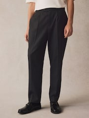 Black Elasticated Waist Regular Fit Pinstripe Half Pleated Trousers - Image 1 of 8