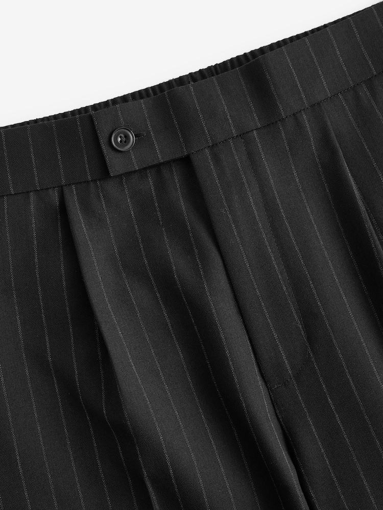 Noir - Pantalons demi plissé à taille élastiquée Classique à fines rayures - Image 5 of 8