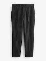 Black Elasticated Waist Regular Fit Pinstripe Half Pleated Trousers - Image 6 of 8
