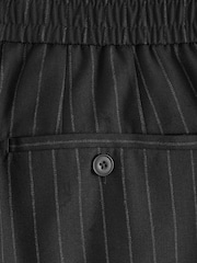Black Elasticated Waist Regular Fit Pinstripe Half Pleated Trousers - Image 8 of 8