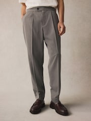 Grey Elasticated Waist Regular Fit Pinstripe Half Pleated Trousers - Image 1 of 10