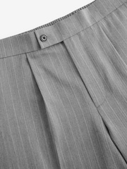 Grey Elasticated Waist Regular Fit Pinstripe Half Pleated Trousers - Image 10 of 10