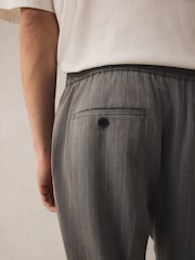 Grey Elasticated Waist Regular Fit Pinstripe Half Pleated Trousers - Image 3 of 10
