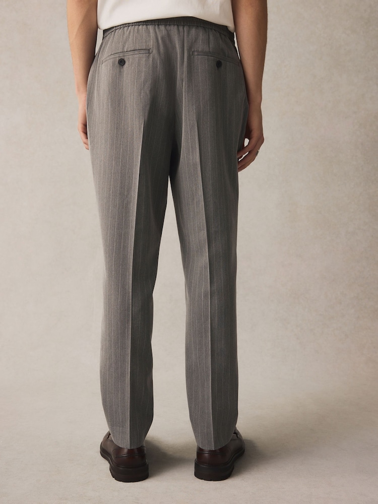 Grey Elasticated Waist Regular Fit Pinstripe Half Pleated Trousers - Image 4 of 10