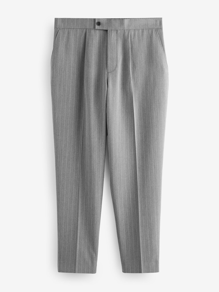 Grey Elasticated Waist Regular Fit Pinstripe Half Pleated Trousers - Image 7 of 10