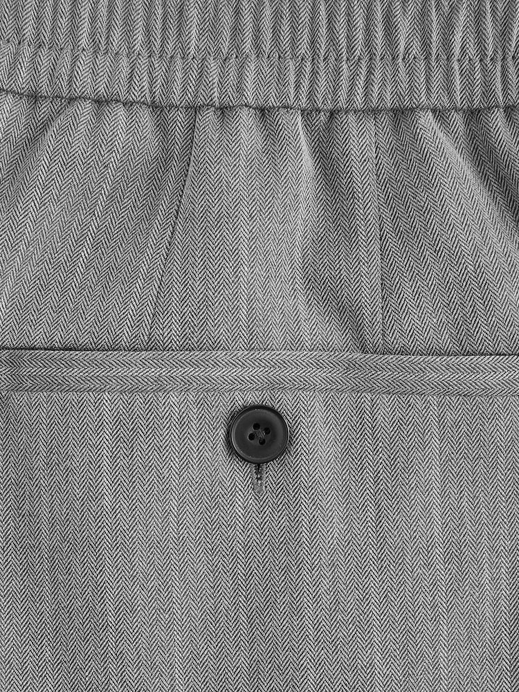 Grey Elasticated Waist Regular Fit Pinstripe Half Pleated Trousers - Image 9 of 10