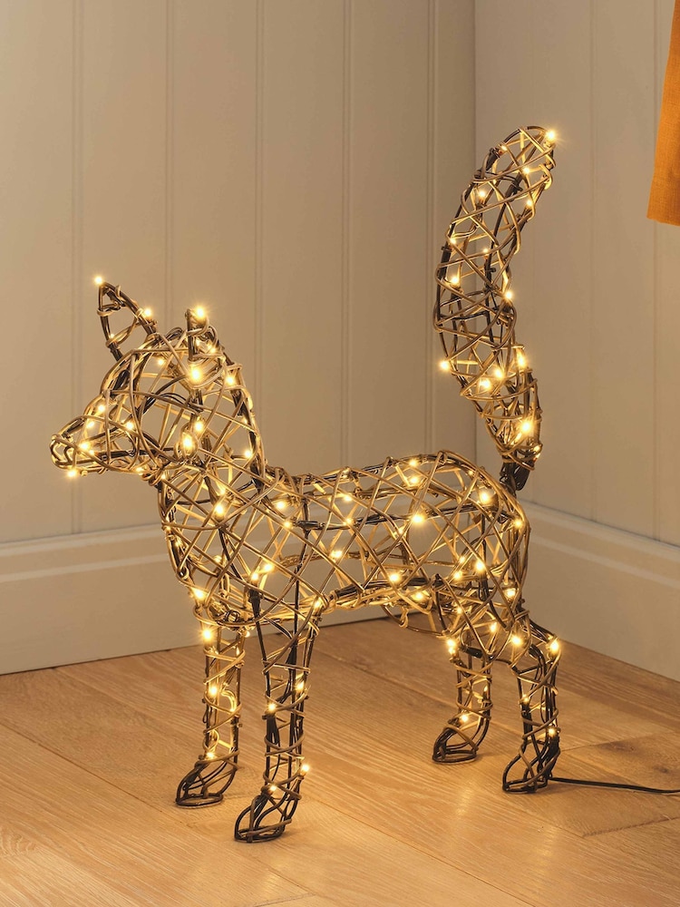 Lights4fun Rattan Sherwood LED Light Up Fox Figure Decoration - Image 1 of 6 Lights4fun Rattan Sherwood LED Light Up Fox Figure Decoration - Image 1 of 6