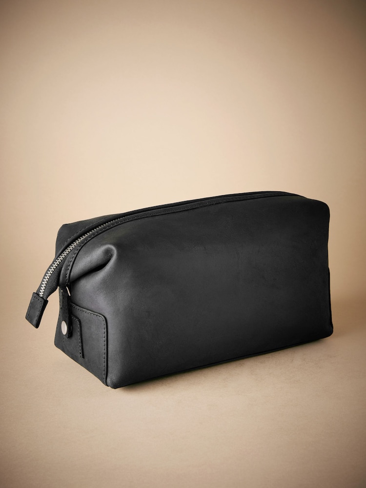 Zwart - Oily Leather Washbag - Image 2 of 7