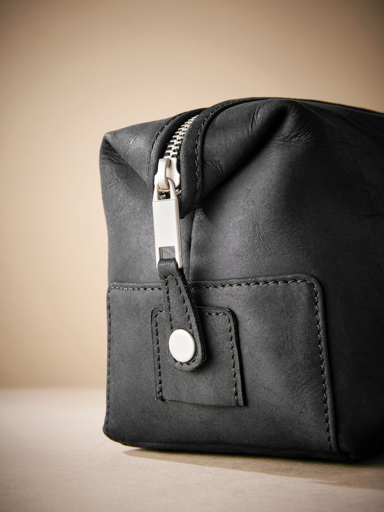 Zwart - Oily Leather Washbag - Image 3 of 7