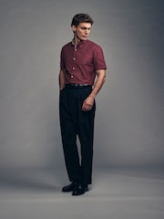Burgundy Red Slim Fit Stretch Oxford Short Sleeve Shirt - Image 3 of 9