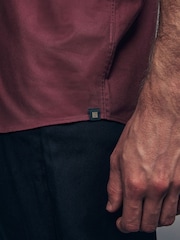 Burgundy Red Slim Fit Stretch Oxford Short Sleeve Shirt - Image 4 of 9