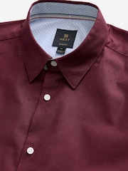 Burgundy Red Slim Fit Stretch Oxford Short Sleeve Shirt - Image 6 of 9