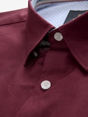 Burgundy Red Slim Fit Stretch Oxford Short Sleeve Shirt - Image 7 of 9