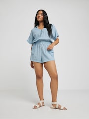 Simply Be Blue Cheesecloth 100% Cotton Beach Playsuit - Image 1 of 1