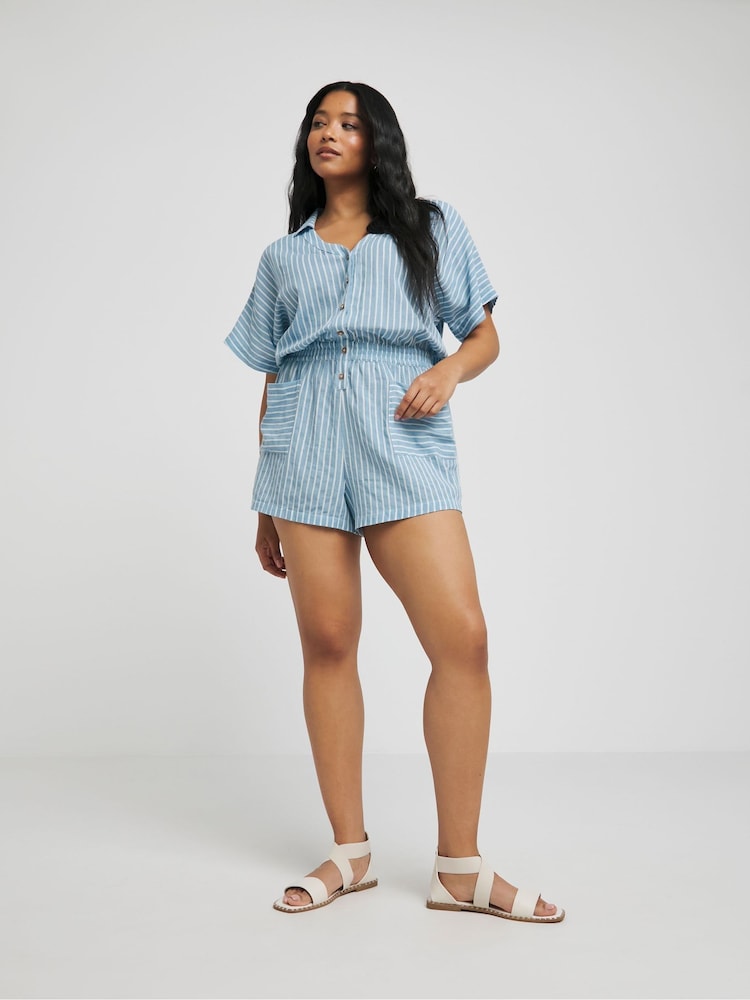 Simply Be Blue Cheesecloth 100% Cotton Beach Playsuit - Image 1 of 1 Simply Be Blue Cheesecloth 100% Cotton Beach Playsuit - Image 1 of 1