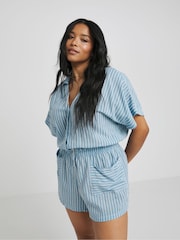 Simply Be Blue Cheesecloth 100% Cotton Beach Playsuit - Image 3 of 4
