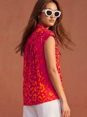 Roman Pink Animal Print Embellished Blouse - Image 4 of 5