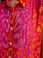 Roman Pink Animal Print Embellished Blouse - Image 5 of 5