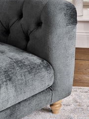 Plush Chenille Slate Blue Barber Buttoned Arm Chair - Image 2 of 9
