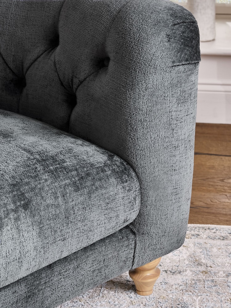 Plush Chenille Slate Blue Barber Buttoned Arm Chair - Image 2 of 9