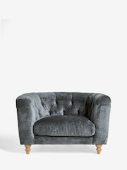 Plush Chenille Slate Blue Barber Buttoned Arm Chair - Image 3 of 9