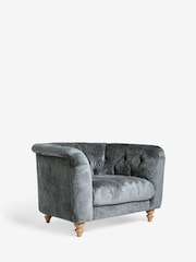 Plush Chenille Slate Blue Barber Buttoned Arm Chair - Image 6 of 9