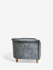 Plush Chenille Slate Blue Barber Buttoned Arm Chair - Image 8 of 9