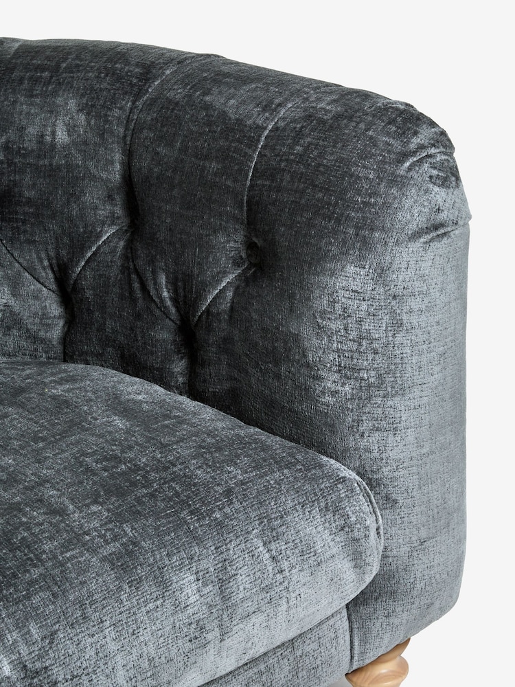 Plush Chenille Slate Blue Barber Buttoned Arm Chair - Image 9 of 9