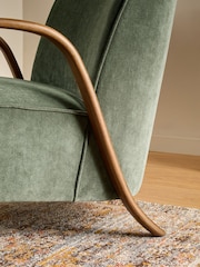 Relaxed Chenille Forest Green Hensley Wooden Accent Chair - Image 2 of 10