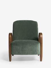Relaxed Chenille Forest Green Hensley Wooden Accent Chair - Image 3 of 10